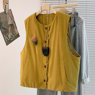 日系复古灯芯绒马甲短外套秋冬减龄外搭保暖无袖 坎肩宽松叠穿背心
