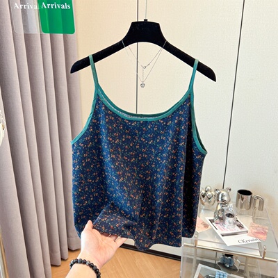 文艺复古小碎花吊带背心女夏季新款大码百搭无袖内搭短款打底上衣