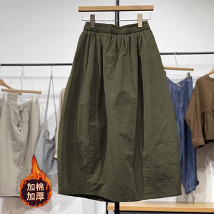 设计感小众夹棉半身裙女冬a字灯笼棉裙宽松休闲中长款 裙 花苞工装