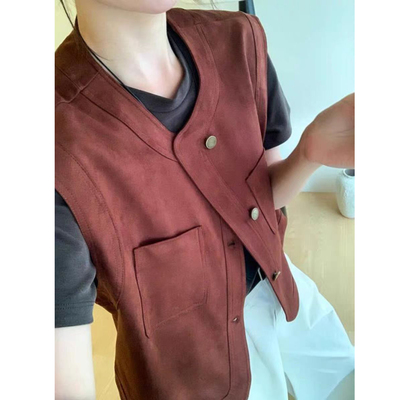 欧货老钱风鹿皮绒马甲外套女秋装洋气时髦百搭叠穿马夹坎肩上衣潮