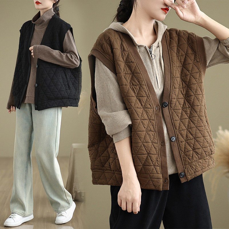 复古菱格夹棉马甲女冬季大码胖mm宽松洋气无袖坎肩保暖棉衣短外套,女装/女士精品,马夹,淘宝优惠券,粉丝福利购,淘宝优惠卷