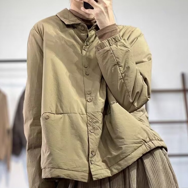 轻薄羽绒棉服翻领衬衫短外套女秋冬时尚设计感棉衣夹棉保暖小棉袄
