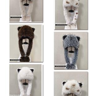 冬季浣熊新款狐狸毛绒可爱防寒帽子加厚保暖秋冬防风雷锋耳朵护耳