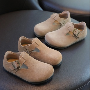大童勃肯鞋2025秋冬新款真皮软底皮鞋学院男童豆豆鞋女童亲子单鞋