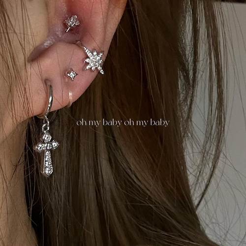 隐形耳夹耳骨夹满钻芒星超迷你