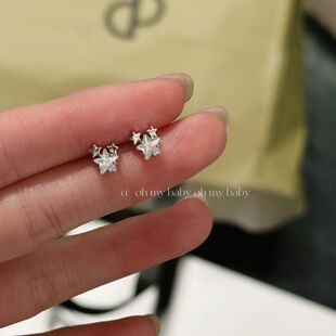 隐形耳夹无耳洞可戴三颗星锆石星星耳钉女小众设计感耳饰男女E910