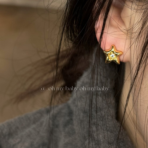 蚊香盘耳夹无耳洞金色星星镶锆