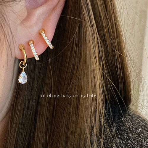 一套3只蚊香盘耳夹圆圈水滴锆石