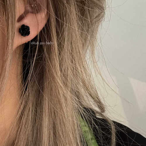 隐形耳夹无耳洞黑玫瑰耳钉气质