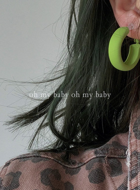 没有耳洞也能戴 磨砂面果绿色大圆圈宽耳环耳夹夸张酷音乐节 包邮