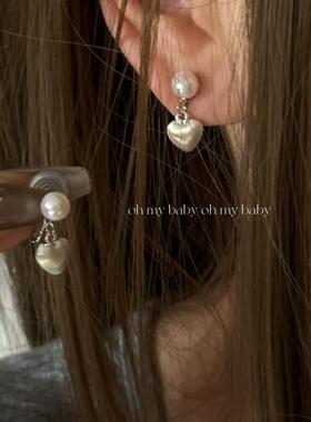 蚊香盘耳夹 无耳洞可戴 拉丝小爱心珍珠耳饰韩风ins气质  /  E672