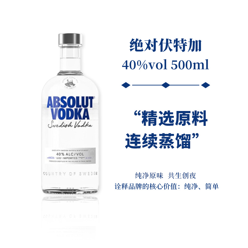 绝对伏特加500ml单只Absolut原味瑞典基酒配制酒进口洋酒伏特加-封面