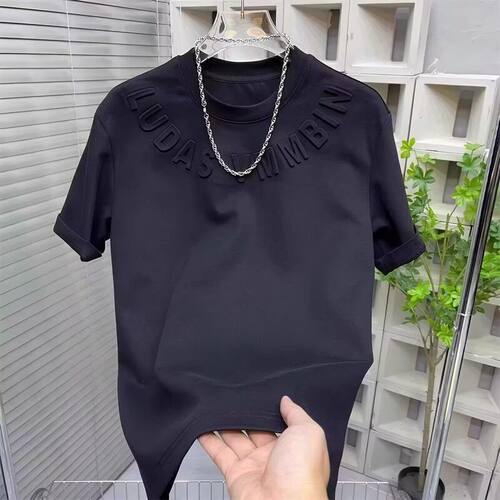 潮牌aeae男士钢印短袖T恤潮牌宽松圆领字母压花夏季休闲百搭上衣