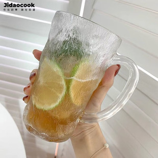 高颜值杯子夏季 耐高温冰川纹玻璃杯ins风 家用喝水杯女磨砂感