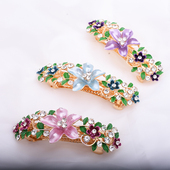 新款 合金饰品多彩发夹大号花朵发夹后脑勺发饰水钻弹簧夹新品