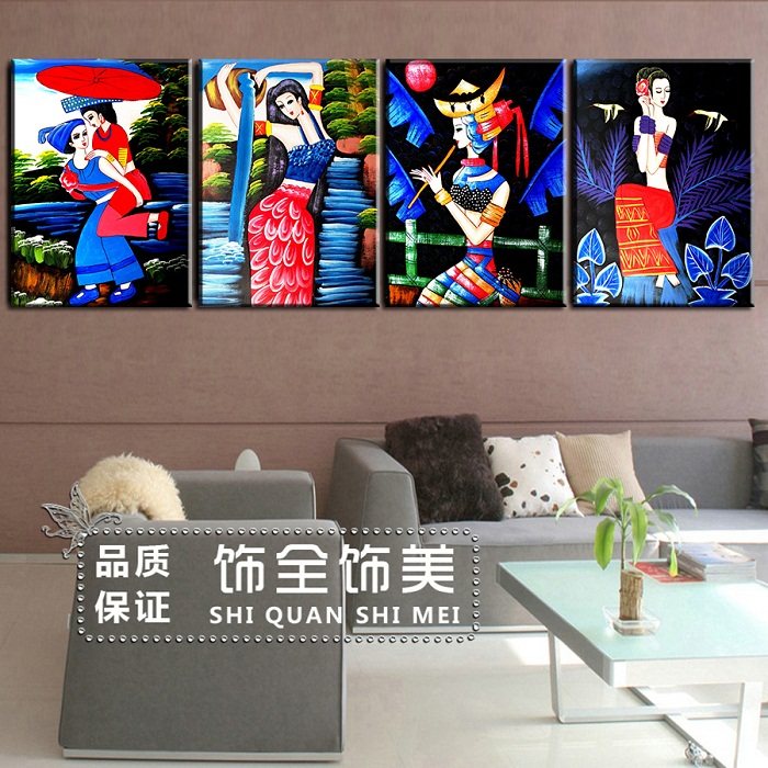 中国风少数民族装饰画云南傣族少女人物艺术画火锅店酒店墙壁挂画