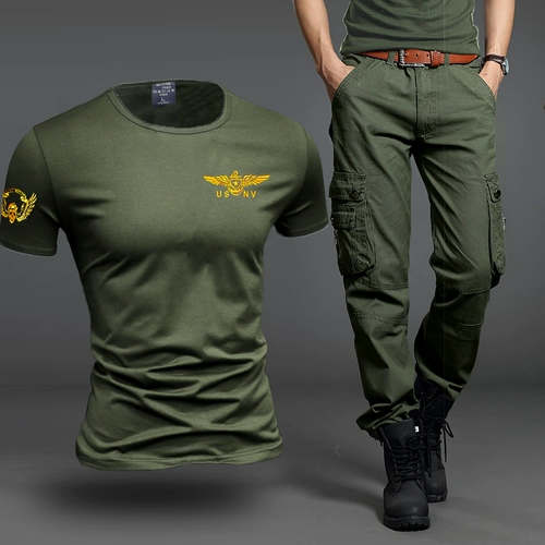 Футболка с коротким рукавом, летний тактический комплект для отдыха, большой размер