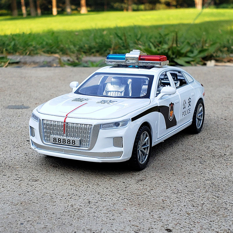 1:32红旗h9合金车仿真公安特警车金属汽车模型开门声光回力玩具车