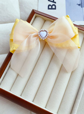 纯手工制作儿童发饰小飘带发夹边夹粉色蓝色黄色公主发饰亲子发卡