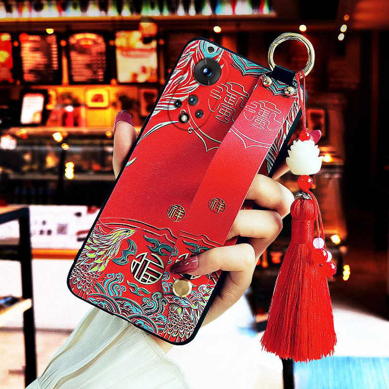 适用华为Pura70手机壳民族风p70pro/P60腕带可支架P50磨砂软P40斜跨P30新款畅享80/畅享70/Hi畅享80Pro麦芒30