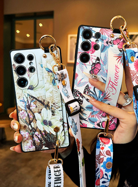 适用于真我V13手机壳TPU彩绘V15花卉蝴蝶GT Neo腕带支架真我10 Pro白色玉兰花V30t全包GT Neo5创意防摔保护套
