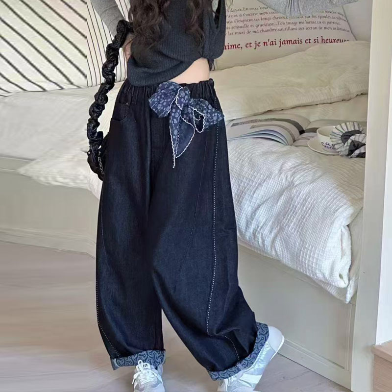 女童牛仔裤2025春秋新款儿童洋气时髦直筒裤中大童休闲阔腿长裤子