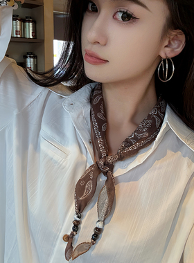 腰果花三角巾丝巾女2025新款小方巾搭配衬衫高级感系脖子配饰发带