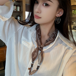 腰果花三角巾丝巾女2025新款 高级感系脖子配饰发带 小方巾搭配衬衫
