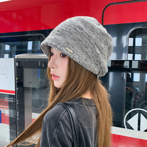 秋冬保暖显脸小堆堆针织帽女