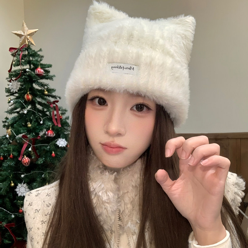 可爱猫耳朵针织帽子女冬季保暖护耳帽包头显脸小套头冷帽毛线帽子,服饰配件/皮带/帽子/围巾,帽子,淘宝优惠券,粉丝福利购,淘宝优惠卷