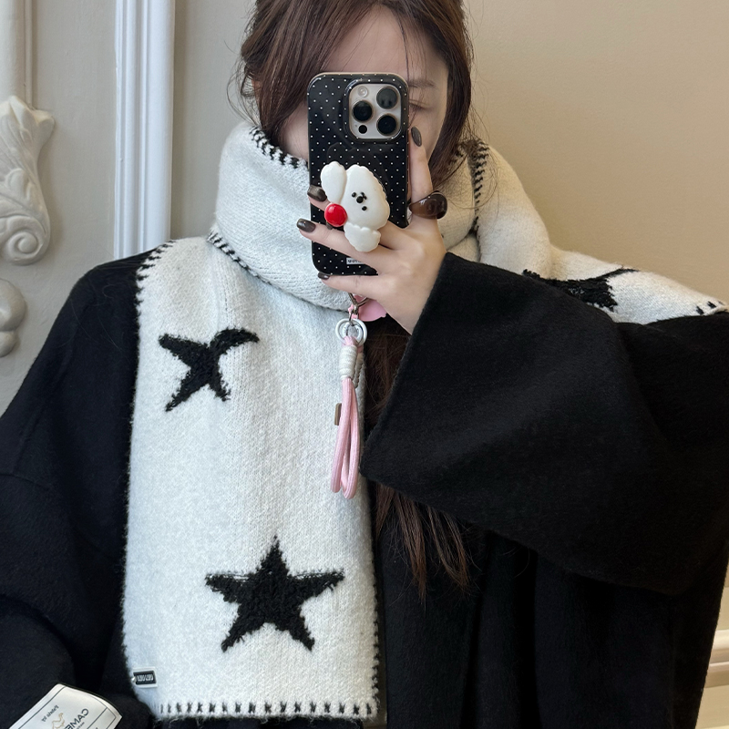 韩版星星围巾女秋冬季2025新款学院风保暖百搭学生针织毛线围脖潮