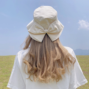 帽子女潮大檐帽女夏季日系渔夫帽休闲赫本风防晒蝴蝶结百搭遮阳帽
