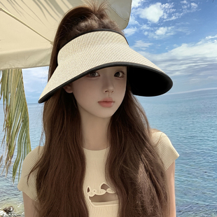 大檐防晒帽女士夏季防紫外线空顶遮阳帽百搭显脸小透气百搭太阳帽