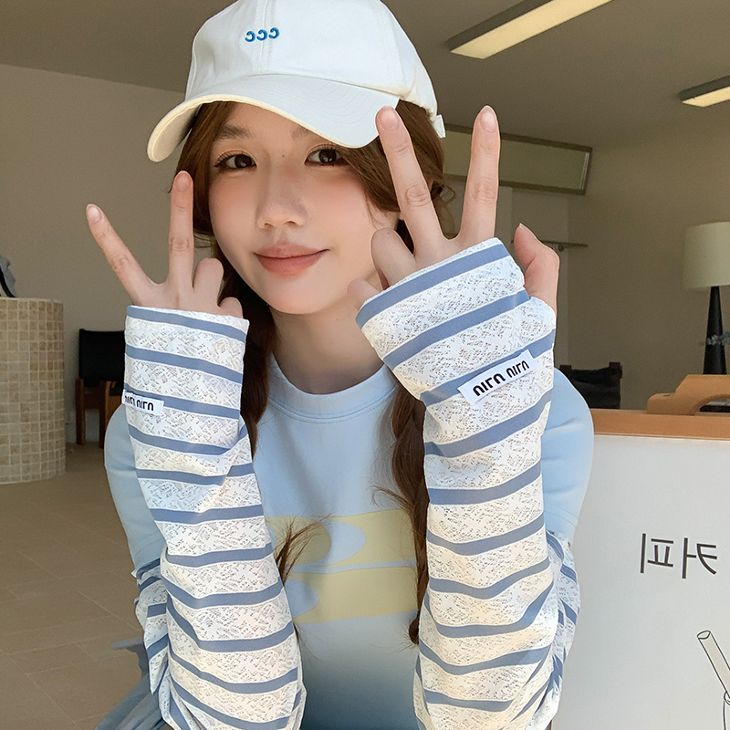条纹冰丝袖套女夏季防紫外线防晒遮阳运动手袖登山骑行冰袖护手臂