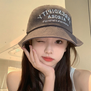 渔夫帽女夏季刺绣遮阳帽遮脸显脸小防晒太阳帽子男潮情侣日系盆帽