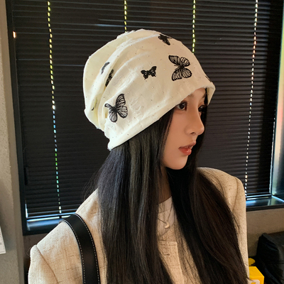 日系唯美蝴蝶包头帽女百搭刺绣
