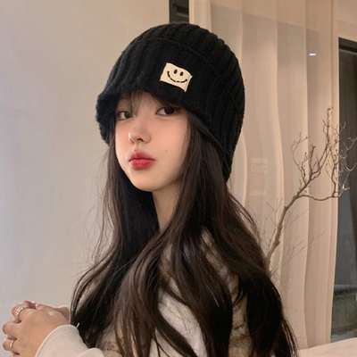 网红笑脸帽子女秋冬季保暖百搭韩