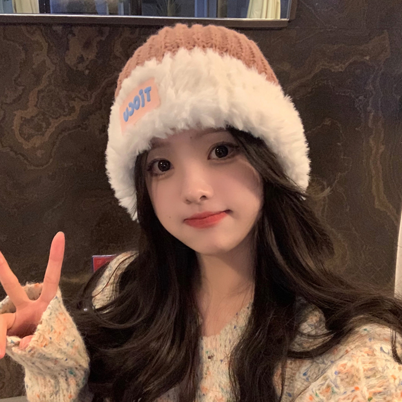 艾佳微毛绒毛线帽子女秋冬