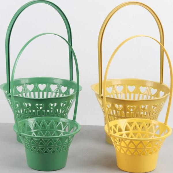 100个绿色大小号菊花塑料手提花篮子寒衣节清明节白事熟料插鲜花