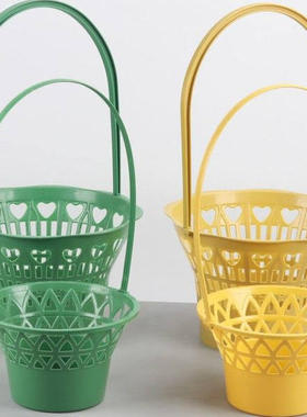 100个绿色大小号菊花塑料手提花篮子寒衣节清明节白事熟料插鲜花