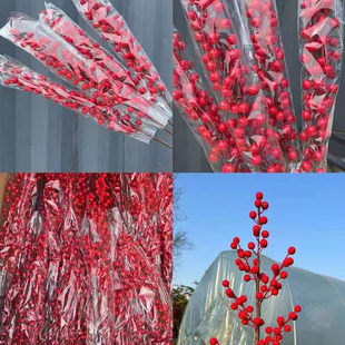 仿真冬青新年红果装饰摆件金色仿真花材新年福桶插花尤加利金叶子