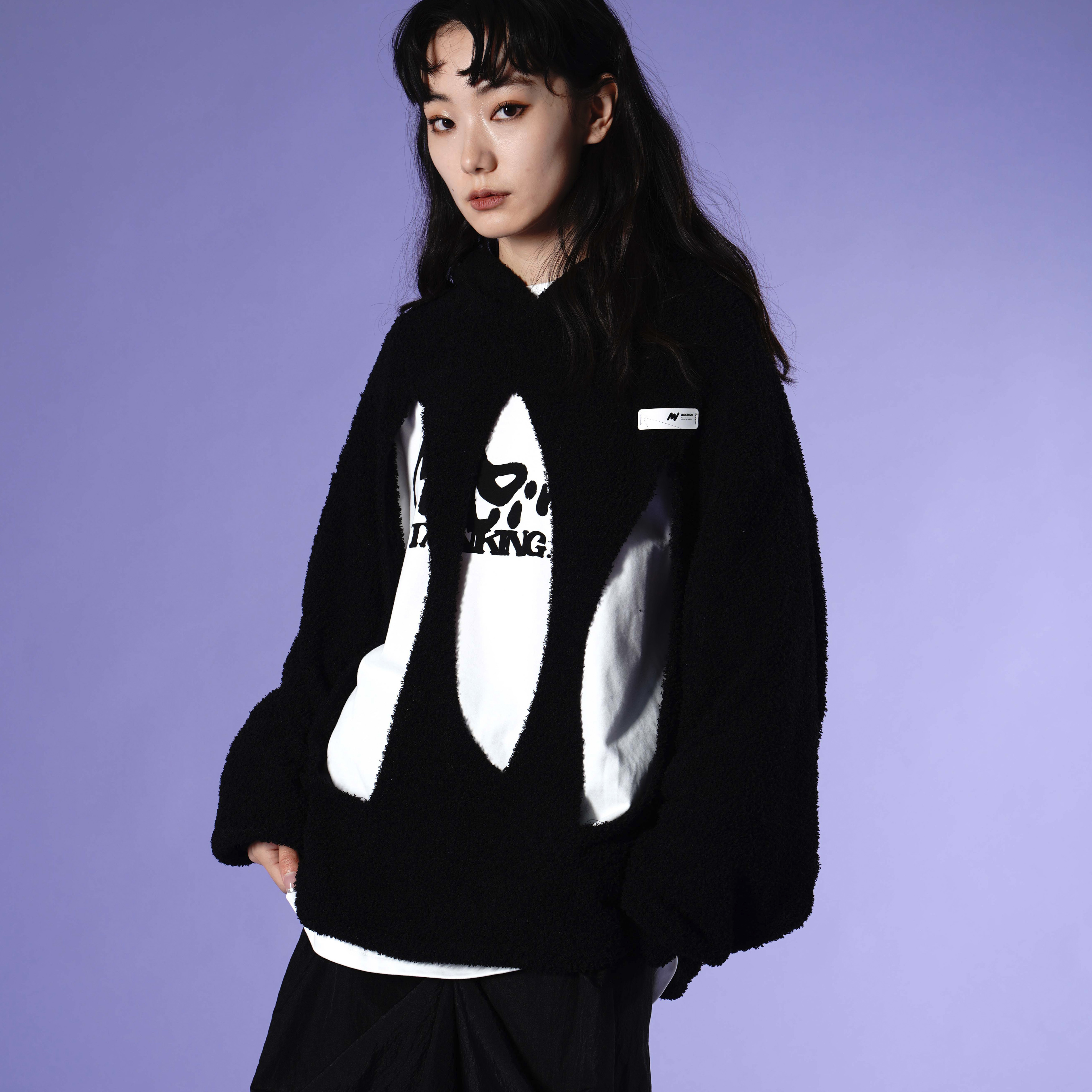 montion 2022aw 毛绒破洞连帽卫衣外搭秋季oversize毛衣外套女