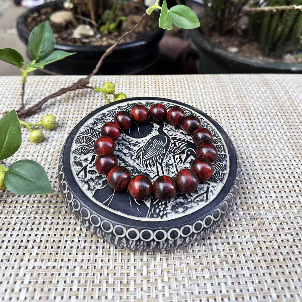 大红酸枝黑飘红同料1.5×15颗佛珠手串交趾黄檀红木链珠手串工艺