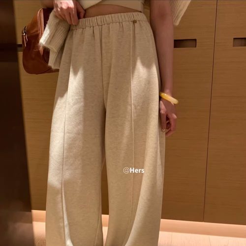 冬季高腰加绒加厚显瘦阔腿裤