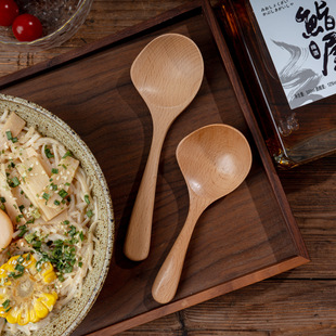 鸭嘴形木勺日式尖嘴木勺家用餐具粥勺饭勺榉木原色歪嘴勺木汤勺子