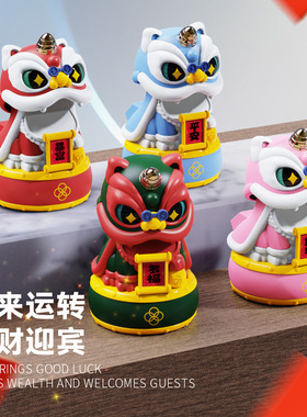 国潮招财醒狮点头太阳能车载装饰