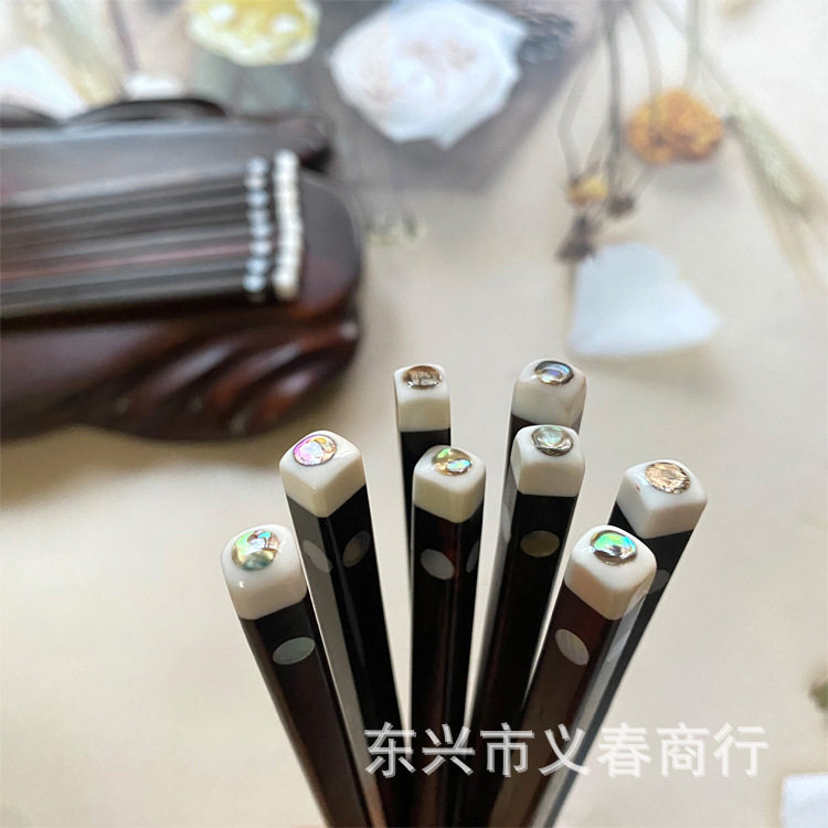 彩贝壳黑酸枝木筷天然红木手工镶
