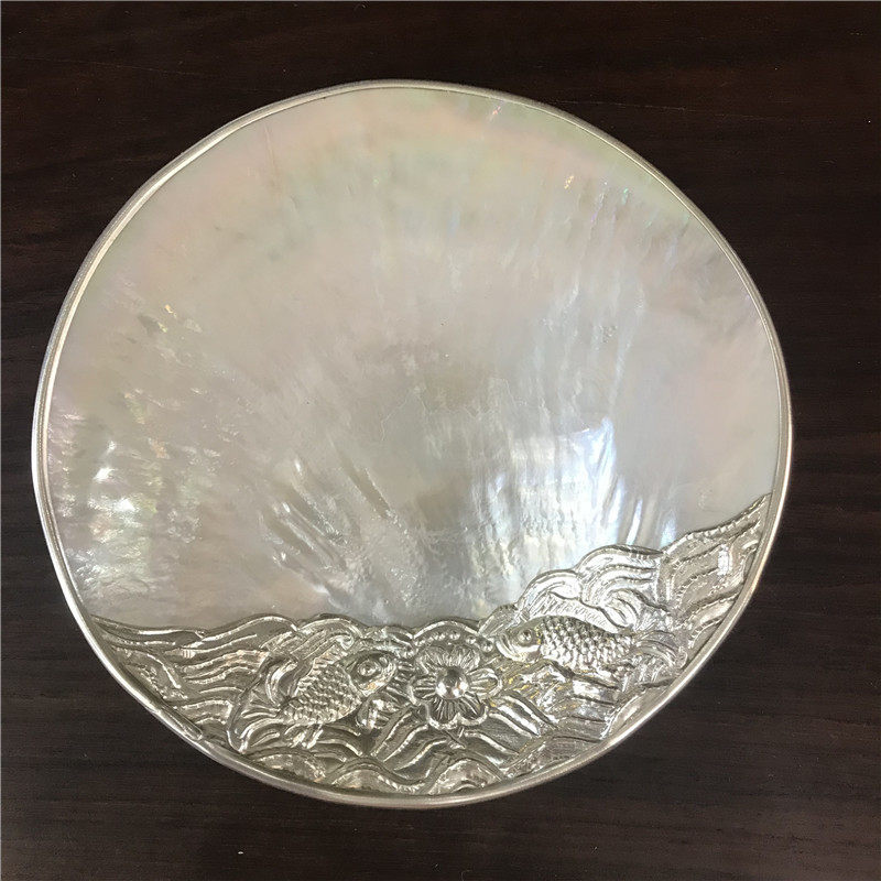 贝壳扇贝海螺扇贝制品工艺黄碟贝贝壳盘子鱼子酱碟子 餐厅调味碟