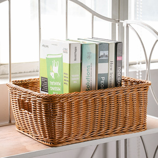 手工编织收纳筐书房杂物篮书报整理框仿藤大号酒店毛巾拖鞋收纳篮