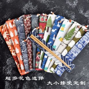 棉麻餐具抽绳勺筷吸管布袋 和风便携帆布袋束口袋 筷子收纳袋 日式